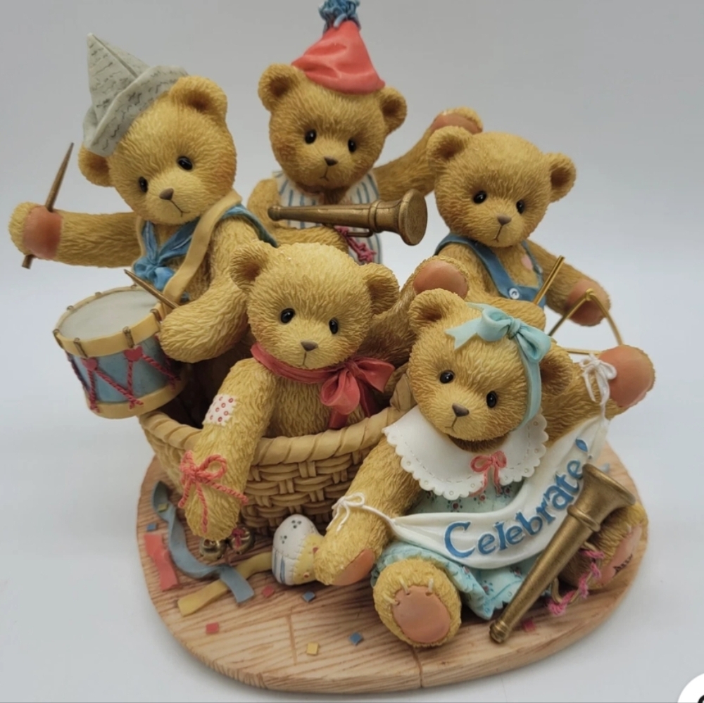 Cherished Teddies Celebrate Strike Up The Band 5 Year Anniversary Bear Figurine